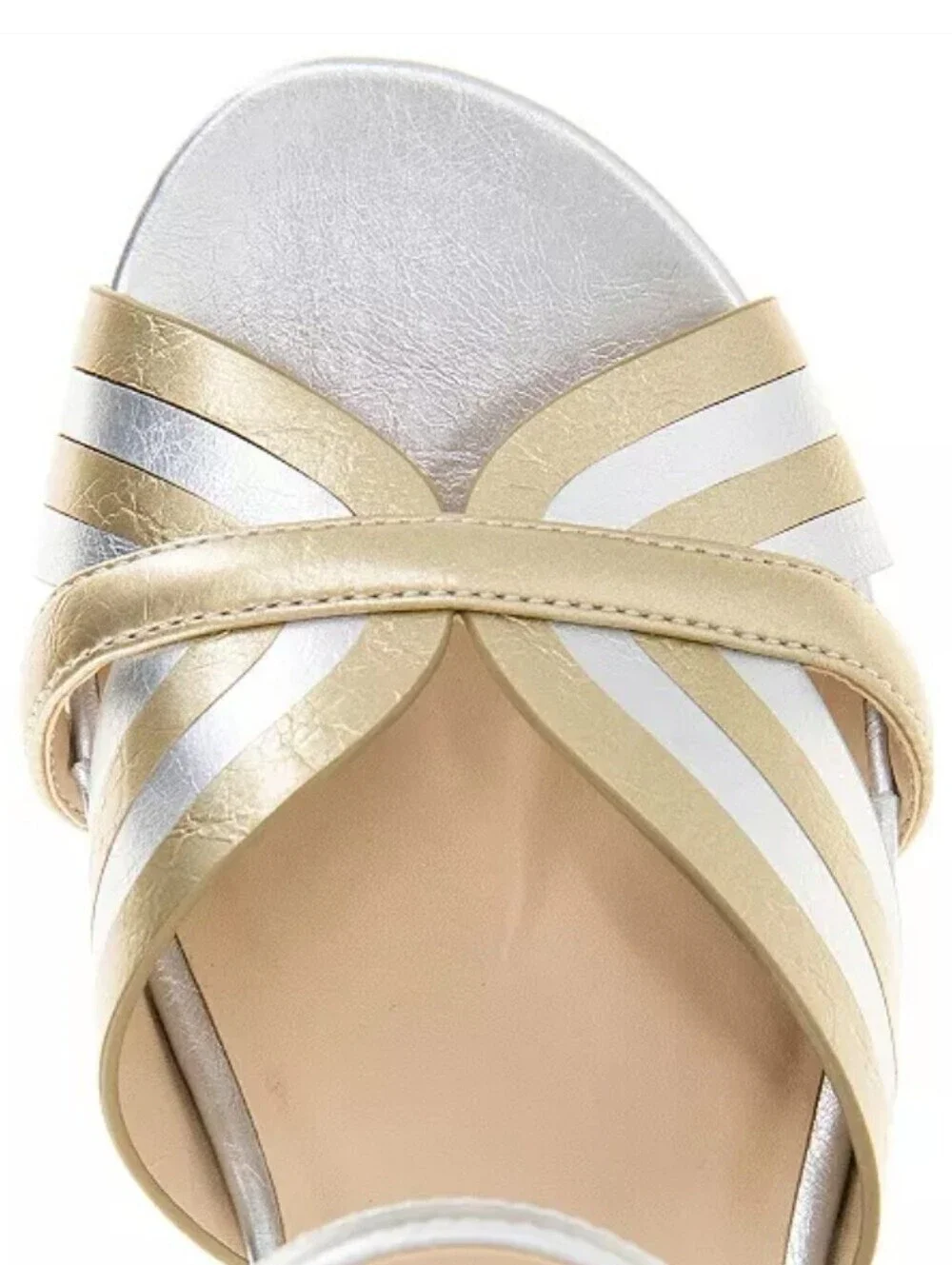 Kenneth Cole NEW IN BOX Metallic Gold and Silver Espadrille Wedge Sandal Sz 6.5